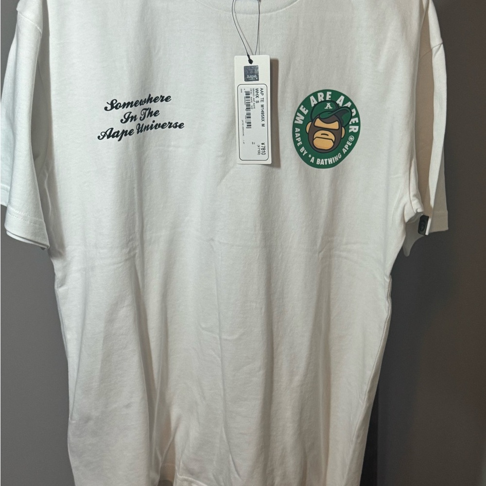 White Short Sleeve Tee with Green Logo